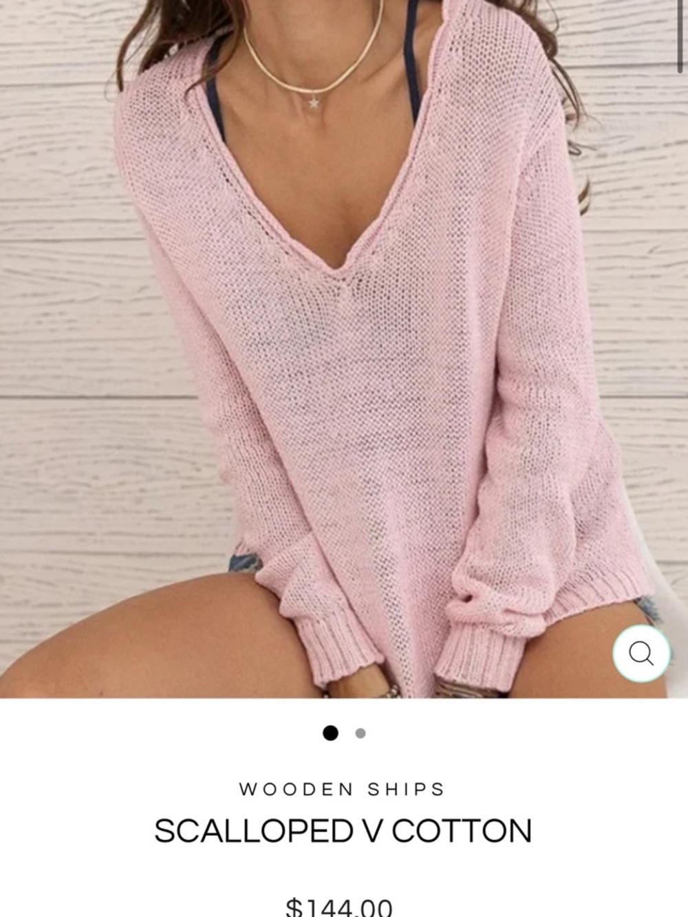 Wooden Ships Scalloped V Cotton Sweater - Pink Women’s S/M